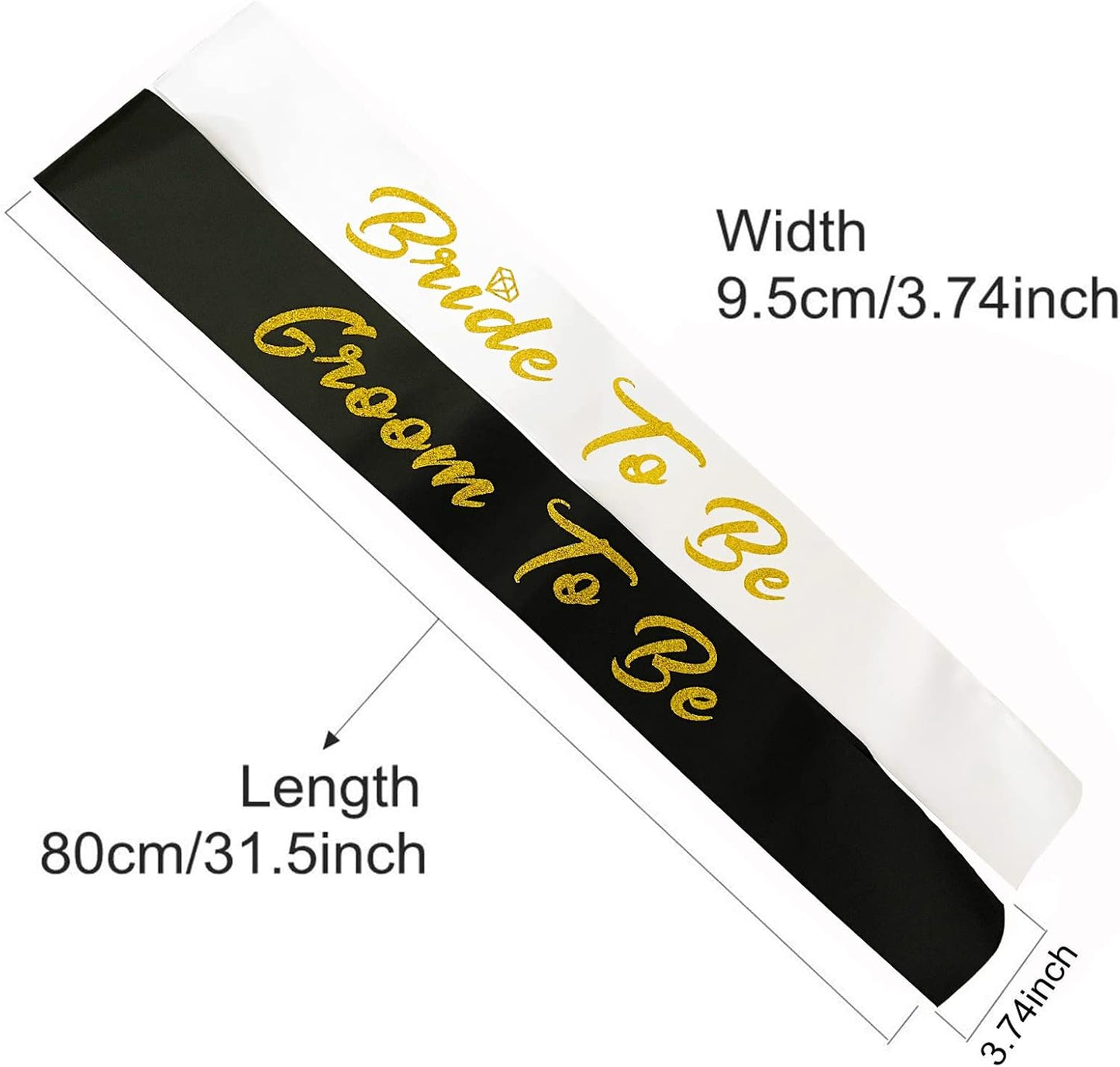 Bride and Groom to Be Sash Set, White and Black Satin Soft Sashes with Gold Glitter Letter for Bridal Shower Engagement Bachelorette Party Decorations Supplies