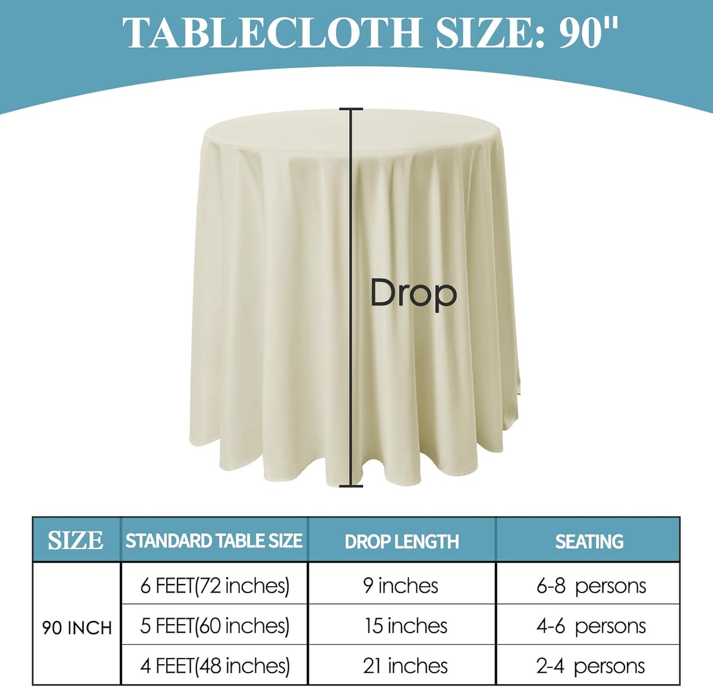 VidaFete Tablecloth 6 Pack 90inch Round Table Cloth Polyester, Stain Wrinkle Resistant Polyester Dining Table Cover for Kitchen Dinning Party Wedding Round Tabletop Buffet Decoration(Ivory)