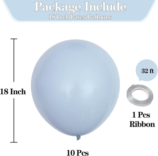 KALOR 18 inch Pastel Blue Balloons, 10pcs Thick Latex Round Helium Balloons for Birthday Family Party Wedding Party Baby Shower Decoration Supplies