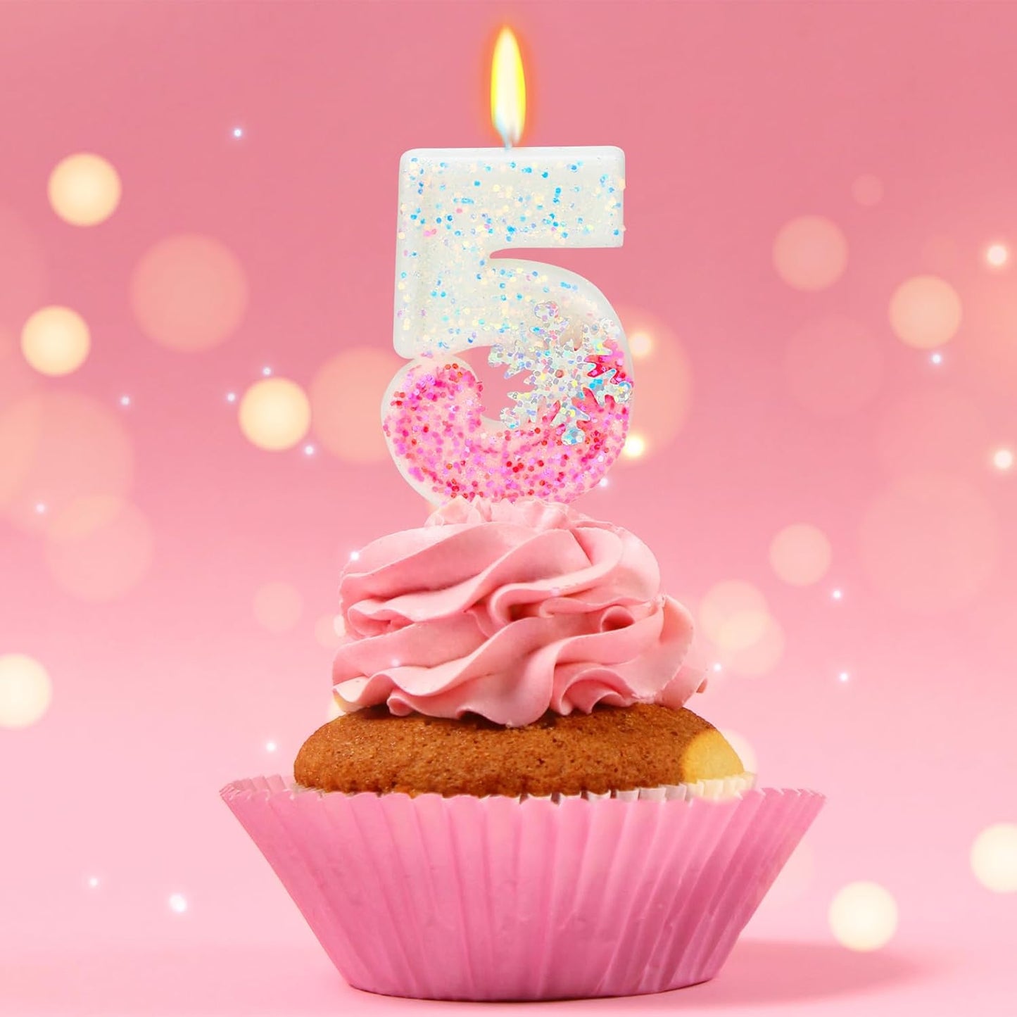 Snow Themed Birthday Candles, Birthday Candle for Party Supplies, 2.76 inch Cake Topper Decoration (Number 5)