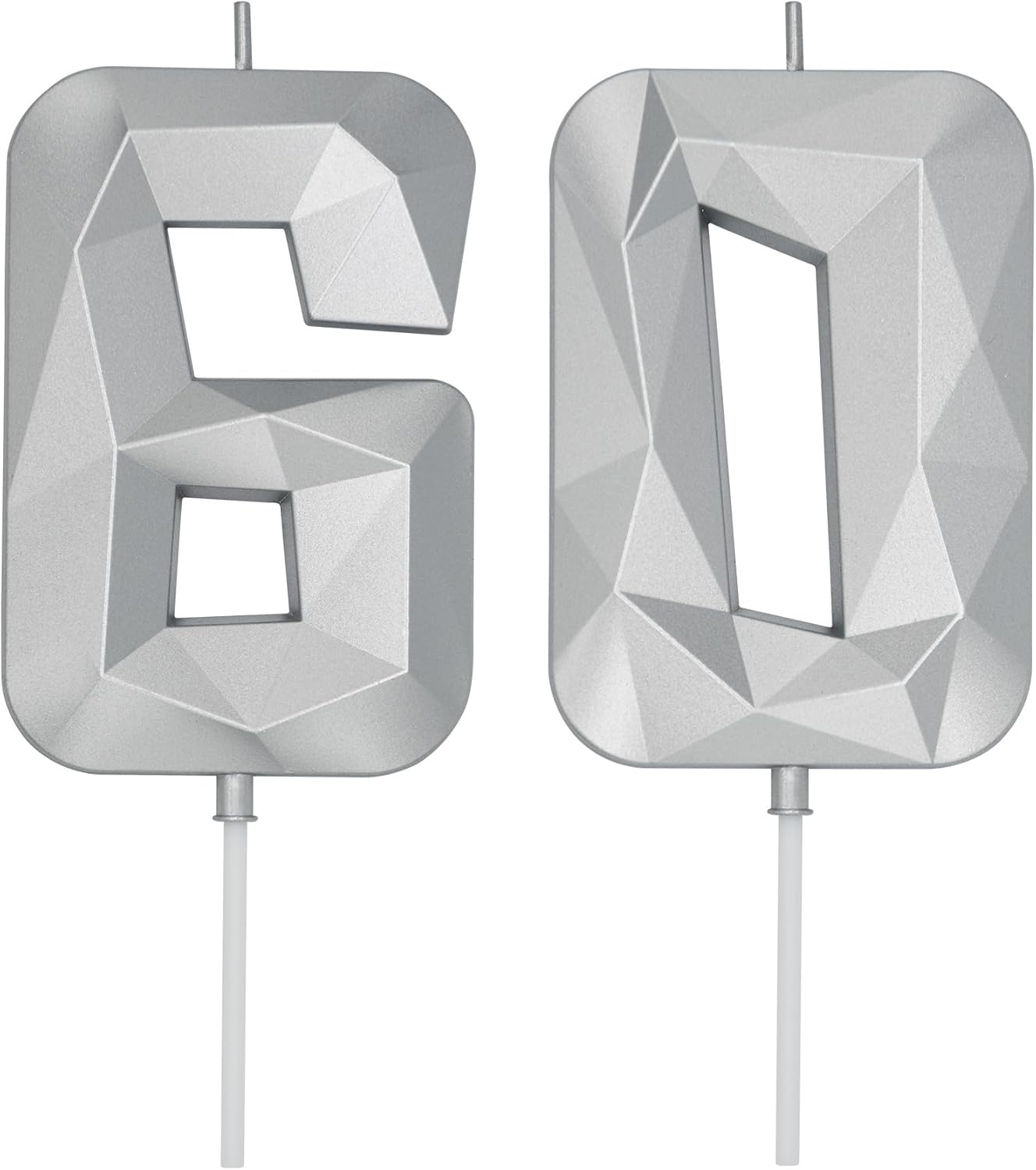 DERVENTA Birthday Candle Big Number 3D Silver 3.7 inch Party Celebration Anniversary Decoration Cake Topper 1 Piece (Number 60 Silver)