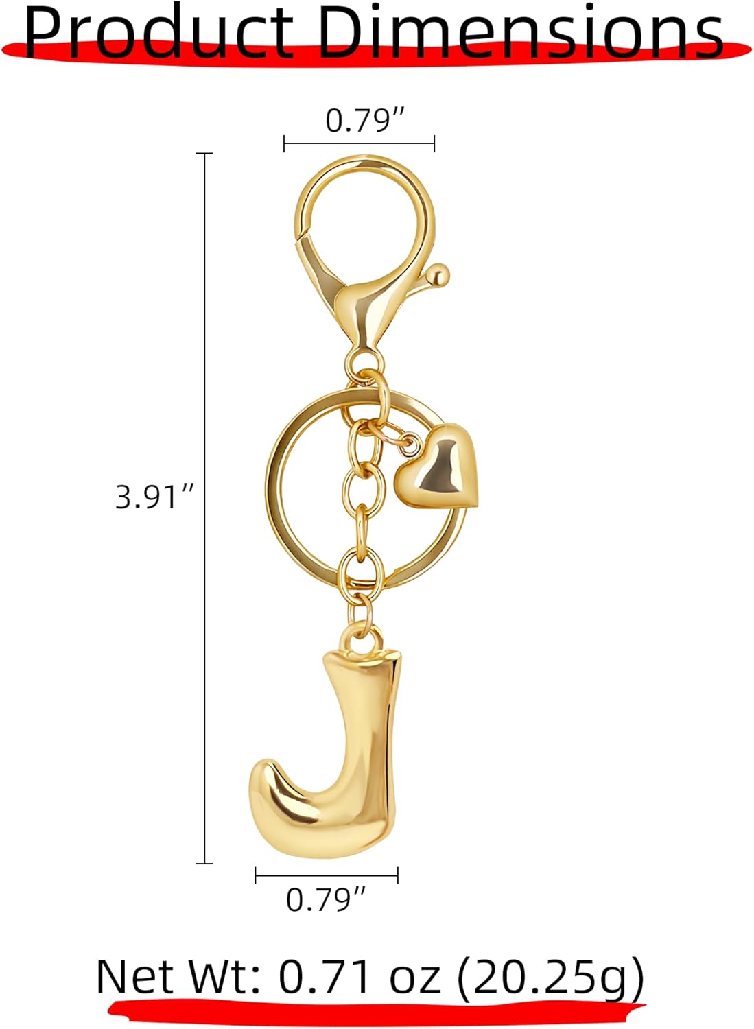 Gold Bubble Heart Initial Bag Charms for Handbags – Cute Initial Letter Keychain for Women, Purse Charms, Gold Gift
