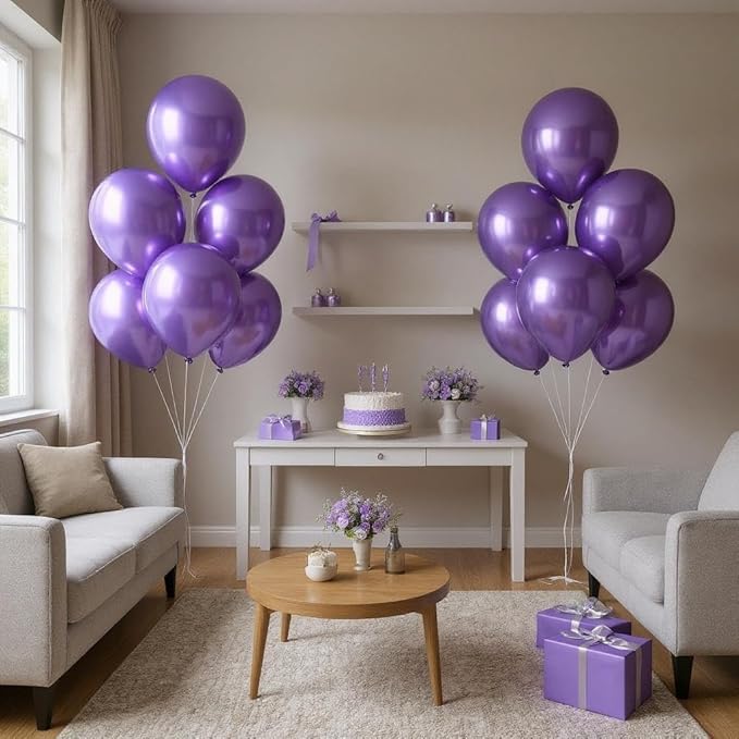 50 Pcs 12 Inch Metallic Purple Balloons, Chrome Purple Latex Balloons for Party Decorations, Shiny Bright Purple Balloons for Girls Birthday, Wedding, Baby Shower, Lavender Theme Party