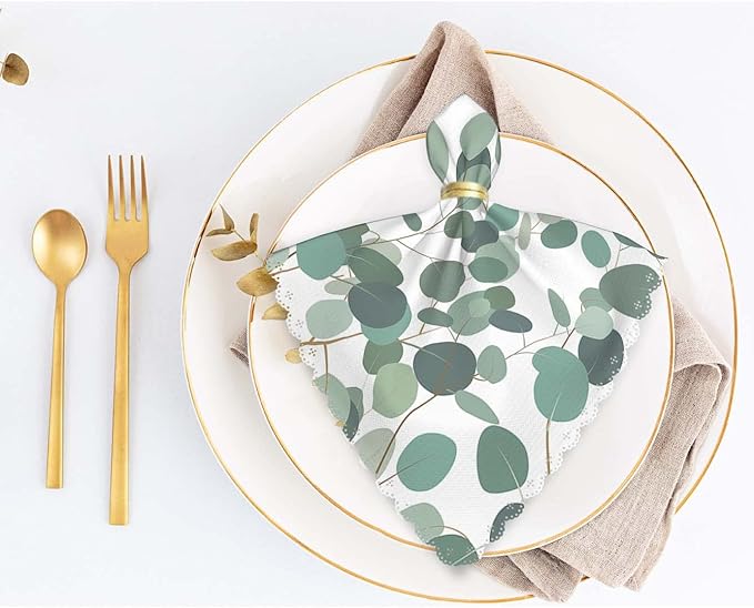 Yibeas Horizontal Eucalyptus Cloth Napkins Set of 4 Soft Floral Ornament with Silver Dollar Eucalyptus Branches Washable and Reusable Dinner Napkins for Weddings Parties 18 x 18 inch