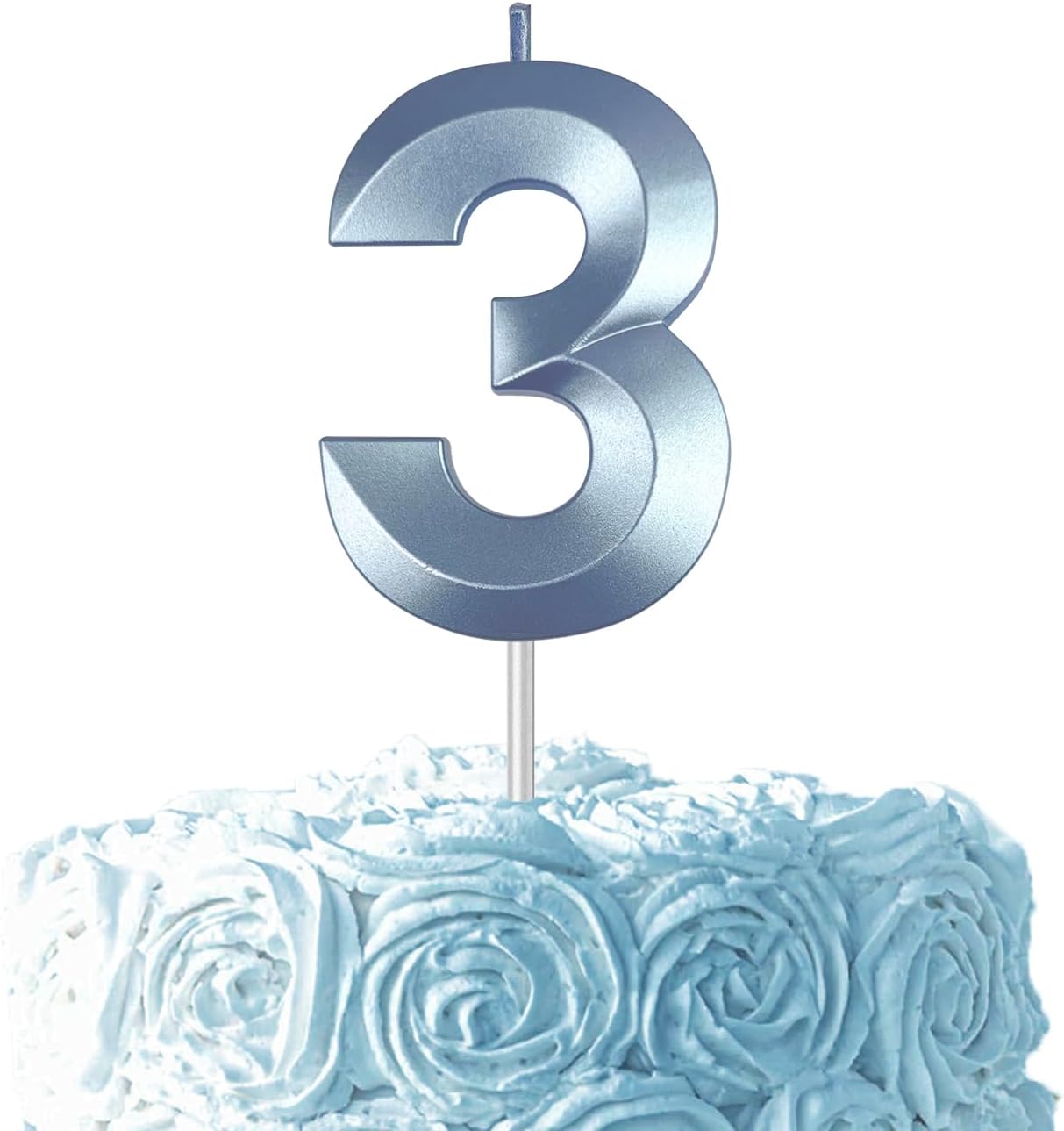 Blue Number 3 Candles, 3D Diamond 2.76 Inch Cake Topper Birthday Candles for Wedding Anniversary Cake Decorations, Happy Birthday Party Decorations