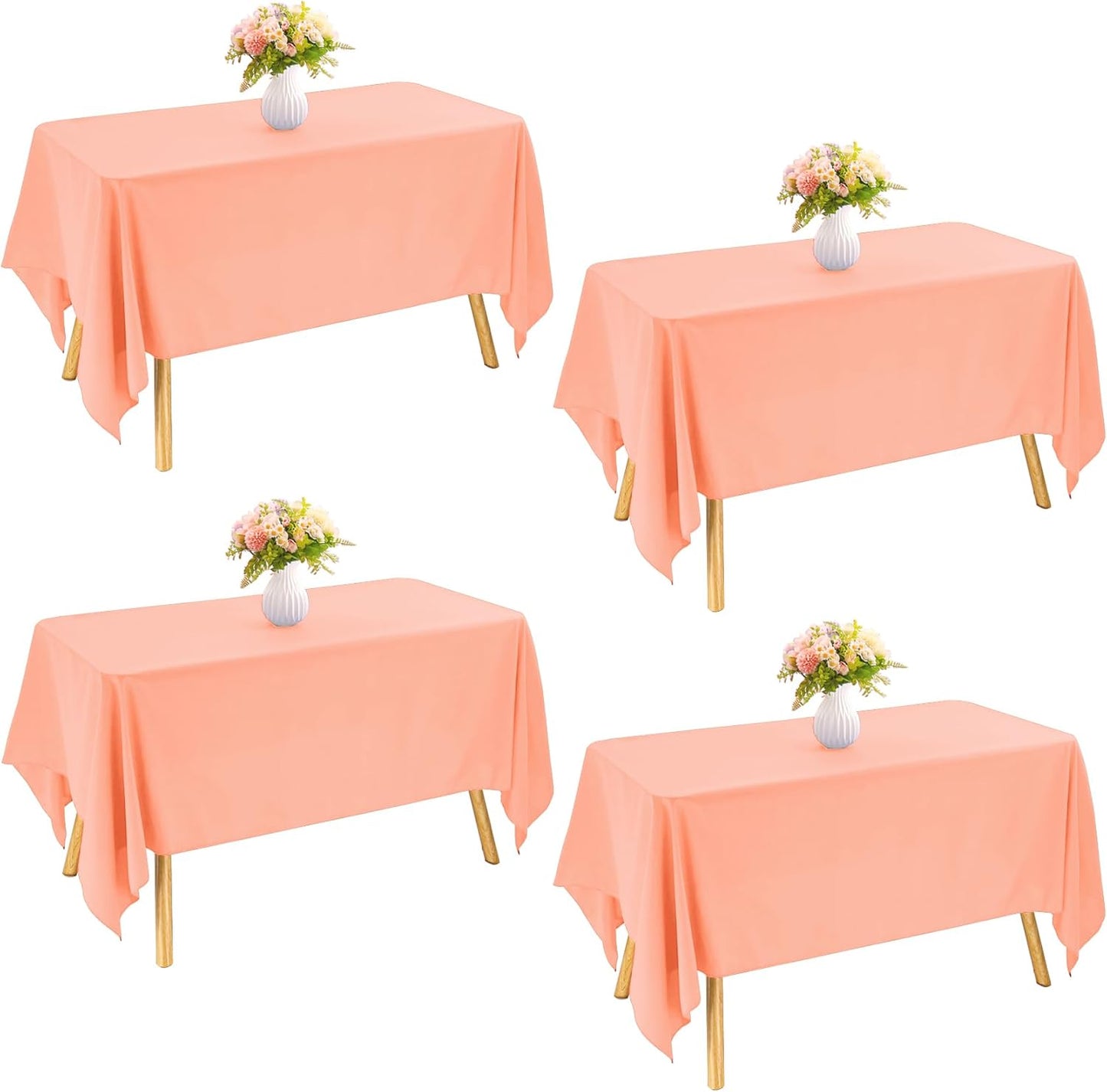 4 Pack Rectangle Tablecloth for 6 Foot Tables Washable Polyester Table Cover for Wedding Dining Table Parties Banquet（60x102 Peach Coral）
