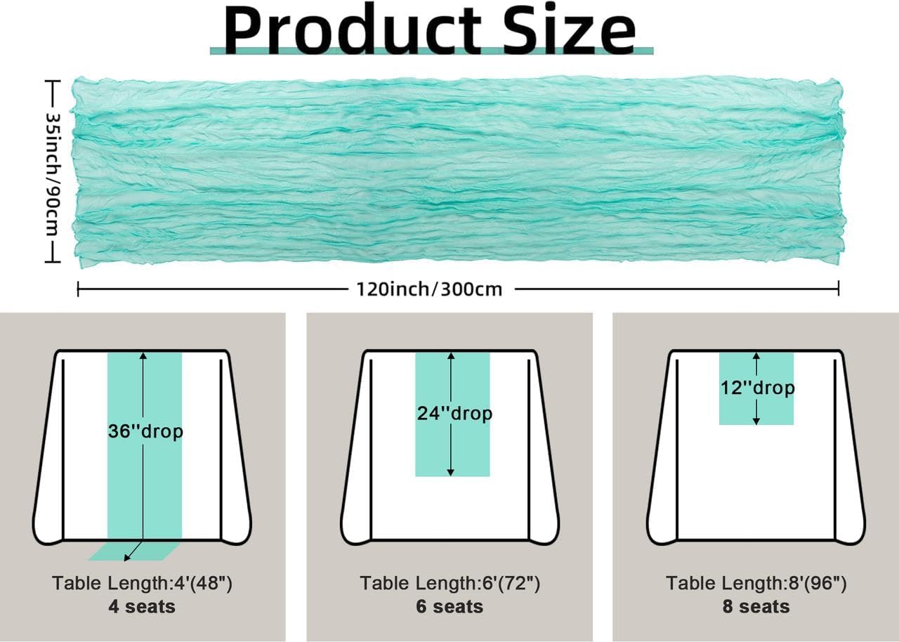 FEXIA Sky Blue Table Runner 35x120 Inches for Baby Shower Decoration Gauze Rustic Table Runner for Wedding Party First Communion Centerpiece Engagement Bridal Shower Boho Decoration