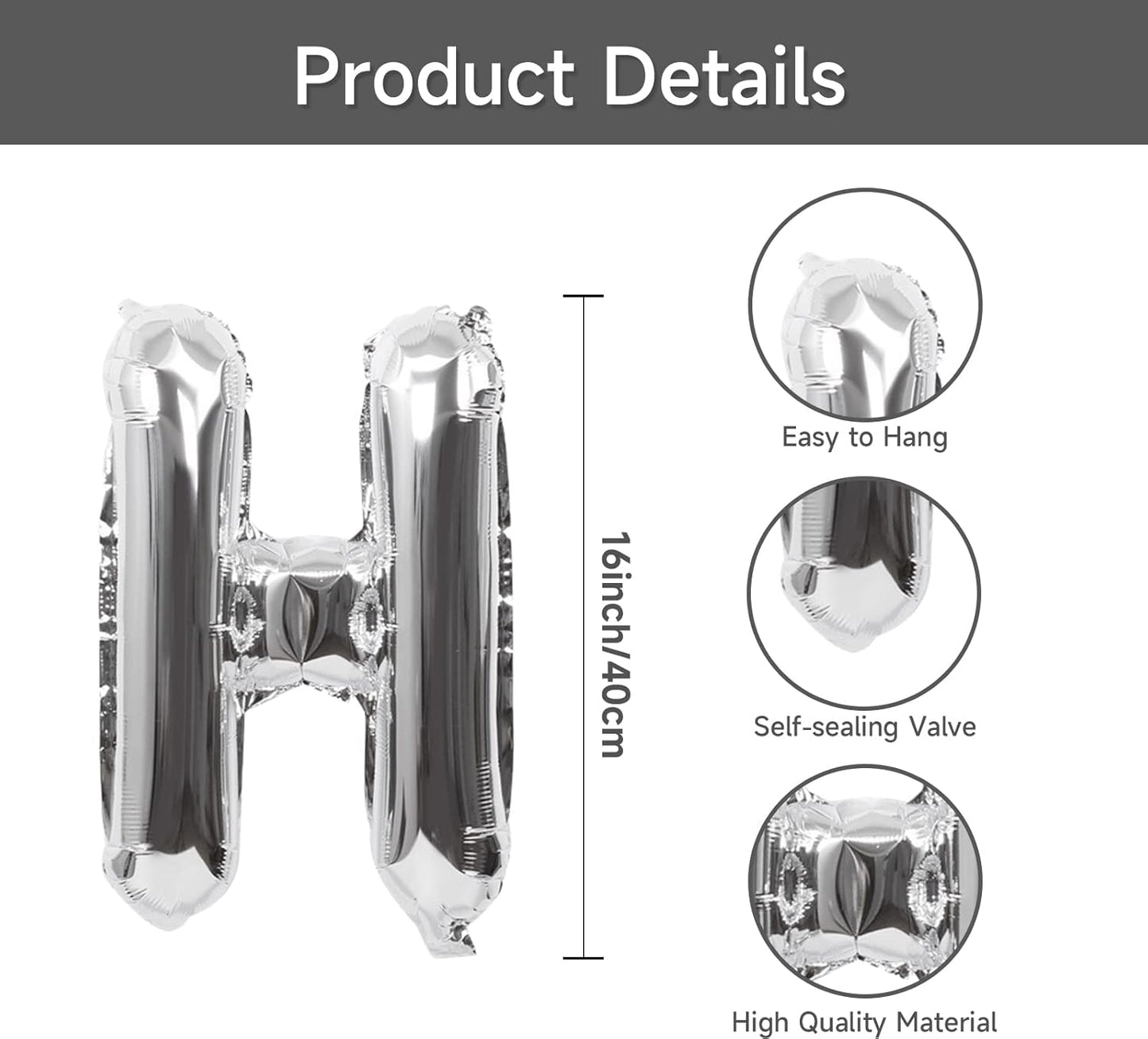 Silver Happy Birthday Banner - 16 Inch Mylar Foil Letters Balloons with Ribbon, Self Inflating Bunting Balloons Banner for Women Men Birthday Party Decorations