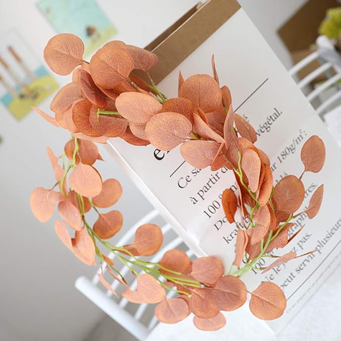 Kalolary 6.5 Feet Eucalyptus Garland, Artificial Silver Dollar Eucalyptus Leaves Garland Greenery Autumn Leaves Garland for Home Wedding Party Easter Dinner Decor