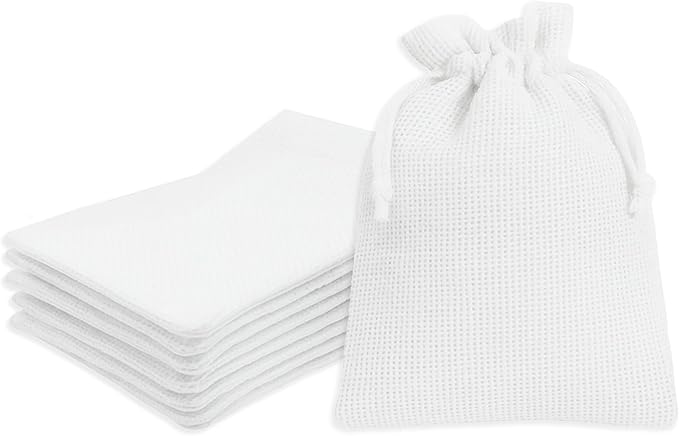 Mandala Crafts 4X6 Inch White Burlap Drawstring Gift Bags for Favors - 30 Small Linen Sacks Gift Pouches for Candy, Coffee, Jewelry, Wedding, and Party Supplies