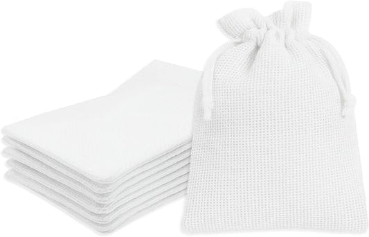 Mandala Crafts 3x4 Inch White Burlap Drawstring Gift Bags for Favors - 50 Mini Linen Sacks Gift Pouches for Candy, Jewelry, Wedding, and Party Supplies