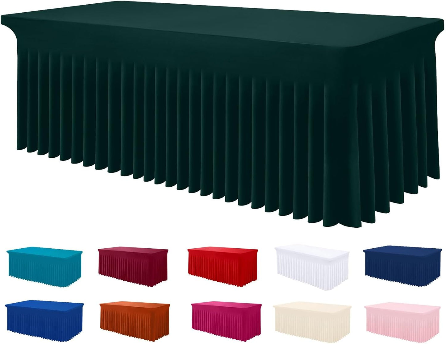 Smiry Spandex Tablecloth, Elastic Fitted Stretch Tablecloth for 6FT Rectangle Tables, Waterproof Washable Table Cover Skirt for Outdoor, Wedding, Banquet & Parties (Hunter Green, 72Lx30Wx30H Inch)