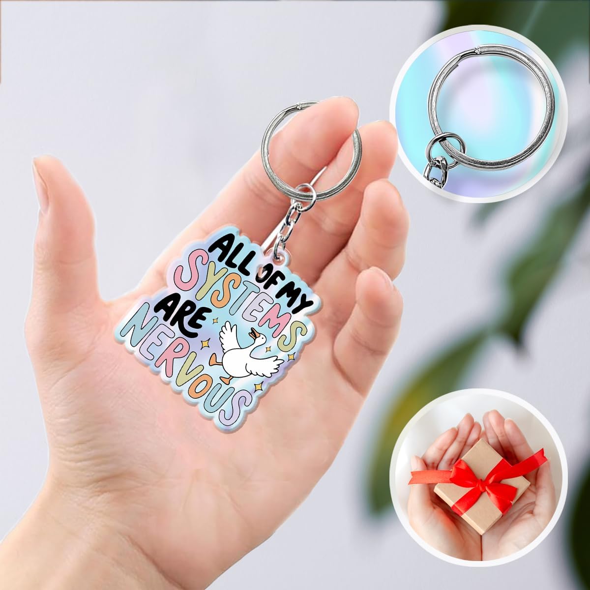 Funny Silly Goose Keychain for Women, Cute Goose Decor Acrylic Accessories Gag for Friends Coworkers Gifts