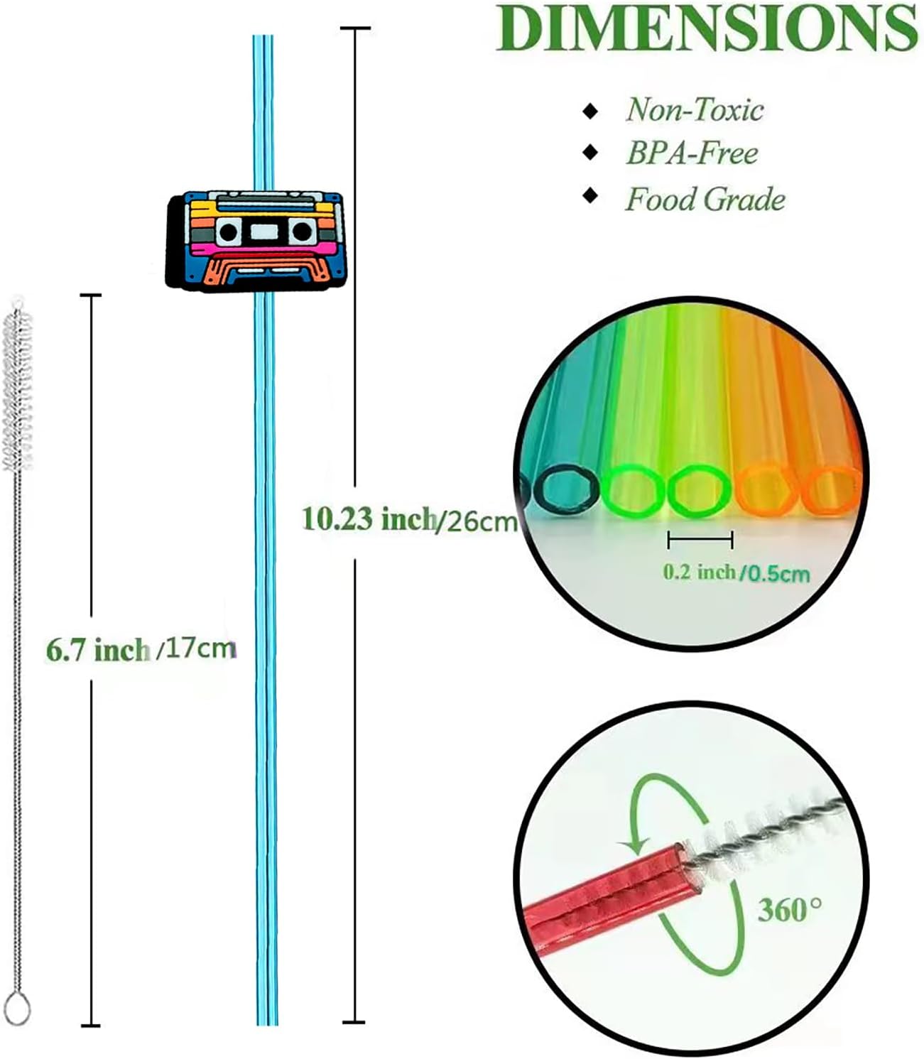 24pcs 80s Party Decorations Retro Straws Hip Hop Themed Music Party Favors Straws 80s Radio Speaker Phone Tape Straw Decorations Party Supplies With 2 Brushes 6 Color straws
