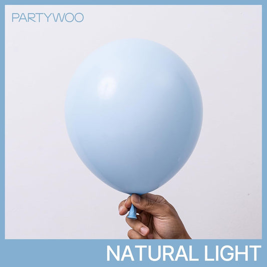 PartyWoo Baby Blue Balloons 100 pcs Different Sizes of 18 12 10 5 Inch Light Pastel Sky Aqua Blue Balloon Arch Kit Garland for Graduation Baby Shower Gender Reveal Party Decorations Blue-Q13