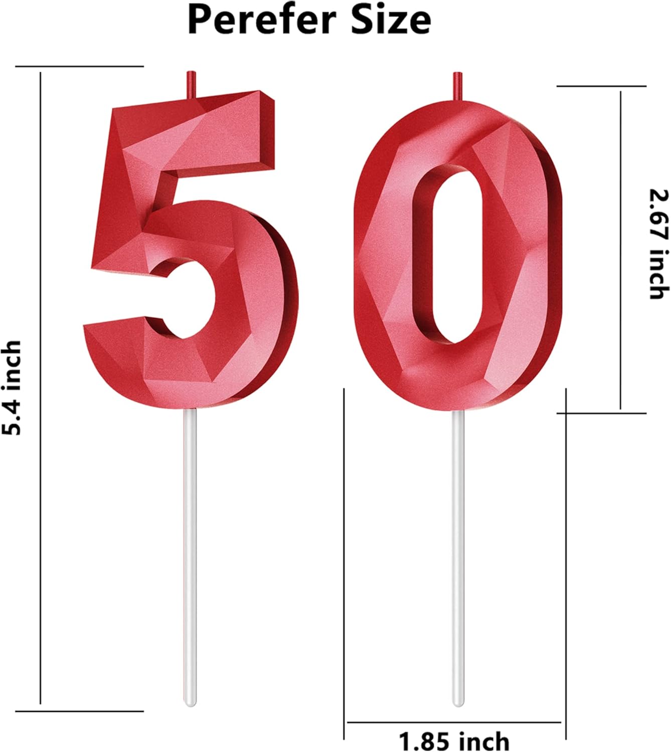 Number Birthday Candles(50 Candle Red) 3D Diamond Shape Number Happy Birthday Cake Candles for Birthday Party Wedding Decoration Reunions Theme Party