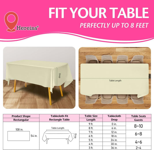 Disposable Plastic Tablecloth Ivory 54x108 Inch, 5-Pack Waterproof Rectangular Table Cover for Parties, Picnics, Dining Protection