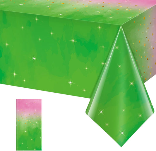 1pcs Witch Party Decorations Tablecloth,Pink and Green Disposable Rectangle Plastic Table Cloth,Witch Theme Table Cover for Kids Baby Shower Wedding Birthday Party Supplies Decors,54 x 108Inch