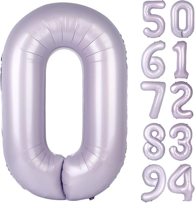 Lilac Number Balloon 40 Inch, 0 Number Balloons, 10 20 30 40 50 Numbers Balloon Birthday Decorations, Lavender Party Supplies for Women
