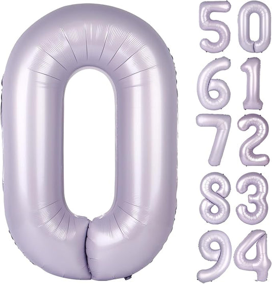 Lilac Number Balloon 40 Inch, 0 Number Balloons, 10 20 30 40 50 Numbers Balloon Birthday Decorations, Lavender Party Supplies for Women
