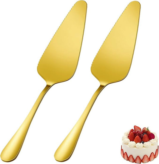 Kucensi Cake Pie Server, 2 Pack Stainless Steel Pizza Pastry Cake Slicer Server Set, Gold Cake Cutter with Serrated Edges for Kitchen, Restaurants, Wedding, Birthdays and Parties