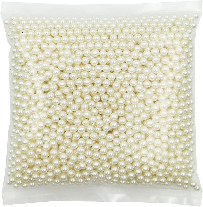 INSPIRELLE 2600pcs 6mm Ivory Polished ABS Undrilled Art Faux Pearls for Vase Fillers, No Hole Makeup Beads to Hold Brush Lipstick, Imitation Round Pearl Beads for Table Scatter Home Wedding Decoration
