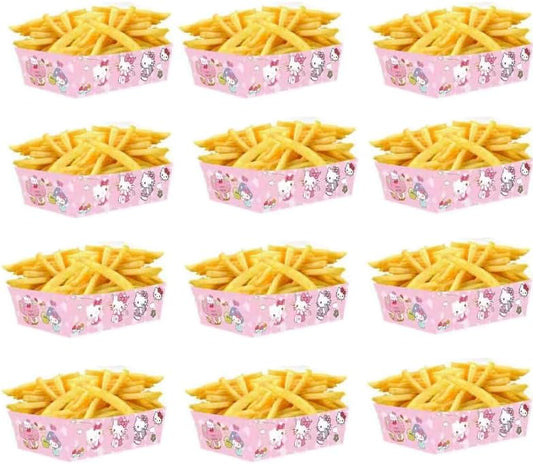 12 Pcs Cat Candy Box Popcorn Box Paper Food Trays Boat Pink Kitty Snack Treat Boxes Candy Cookie Container Decorations for Birthday Party Favor Supplies (Pink)