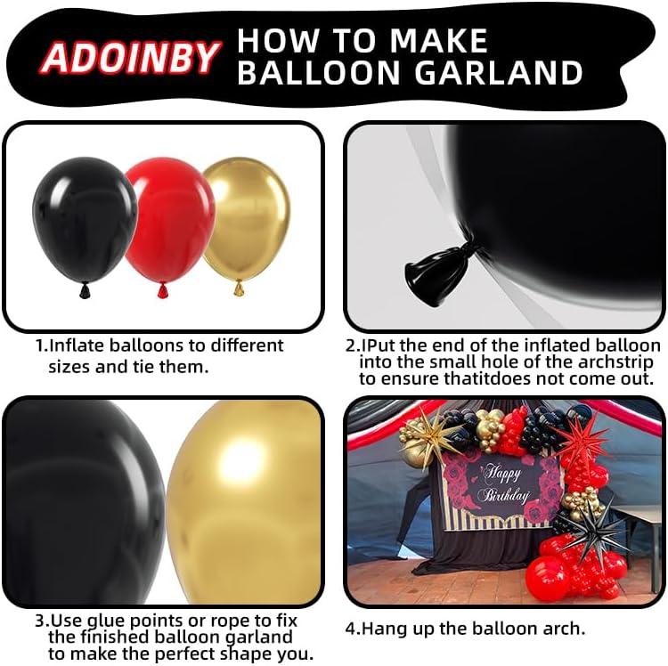 Red and Black Gold Balloon Arch Kit, 140Pcs Explosion Star Black and Red Metallic Gold Balloons 22 18 12 10 5 Inch Different Size Balloons for Birthday Casino Night Movie Night Decorations