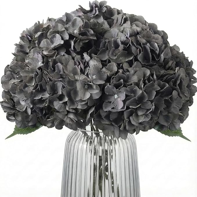 2Bouquets Artificial Fake Flowers Plants Silk Hydrangea Arrangements Wedding Bouquets Decorations Plastic Floral Home Kitchen Garden Party Festival Bar DIY (Gray,5 Flower Heads)