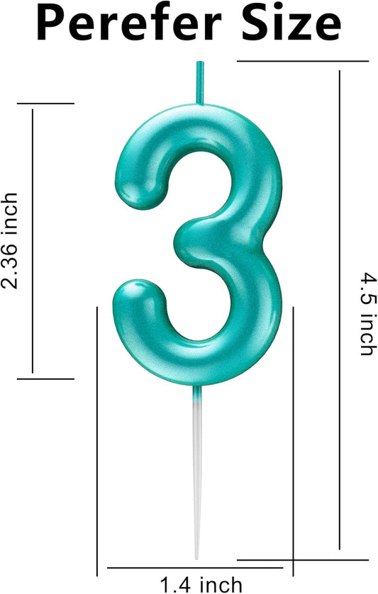 Blue Number 3 Candle Happy Birthday 3D Number Candles for Birthday Cake Party Decoration Wedding Anniversary Celebration Supplies