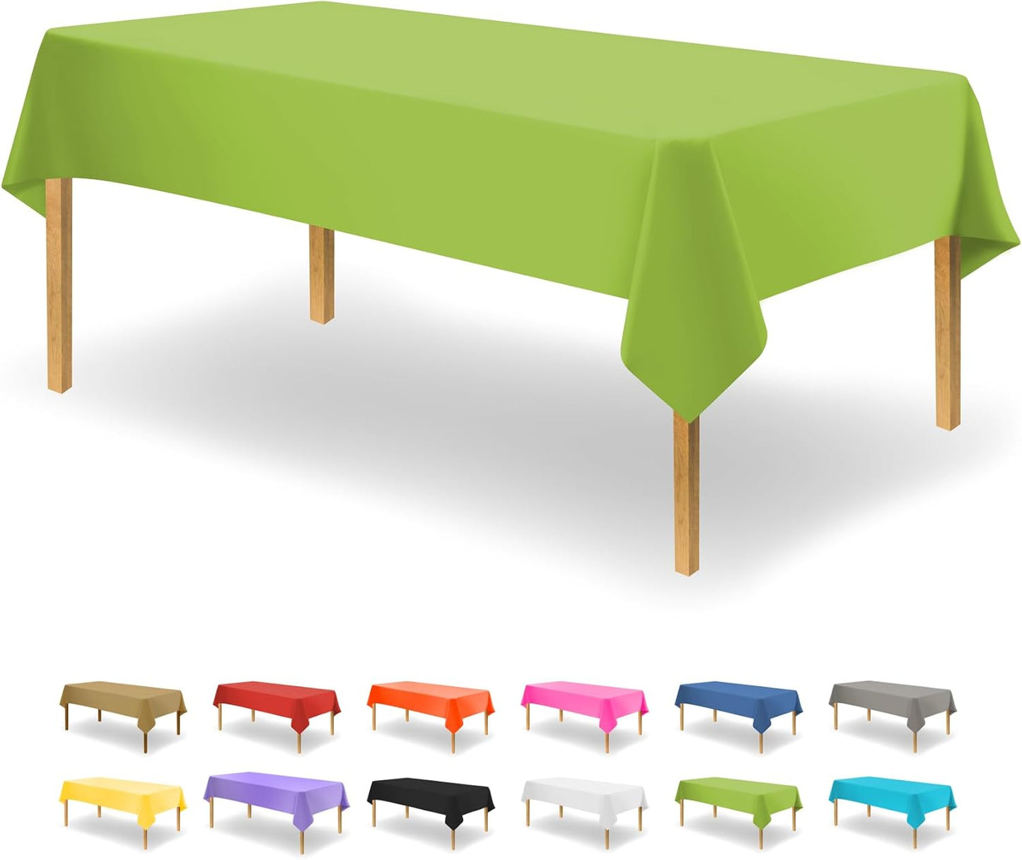 Lime Green Disposable Plastic Tablecloth for Rectangle Tables (48 Pack) Premium Decorative Table Cloths for Parties, Events & Weddings, Indoors & Outdoors, 54 x 108 inches