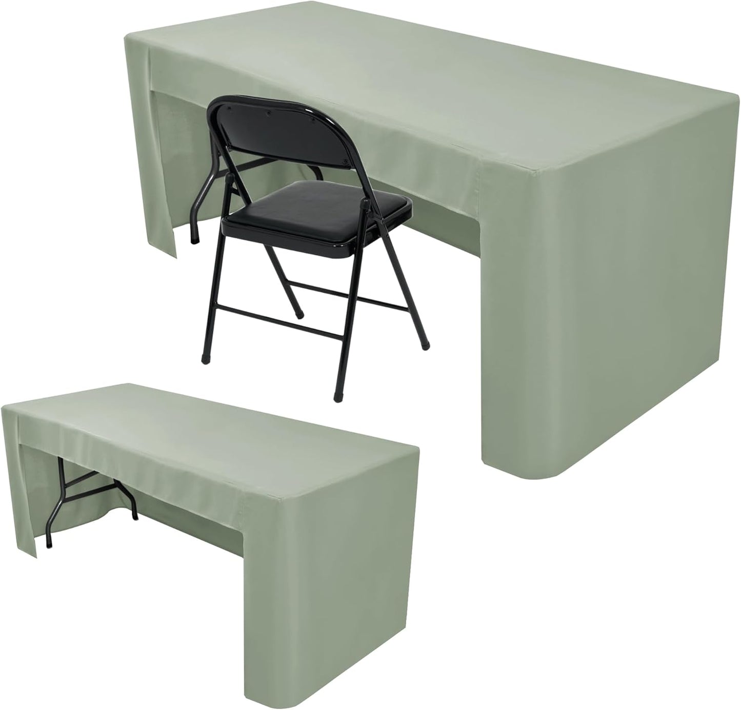 Nasitos 2 Pack Sage Green 8ft Tablecloth Fitted-Open Back Folding Table Cover Washable and Wrinkle Resistant Table Cloth for Trade Show, Book Fair, Career Fair, Convention, Events