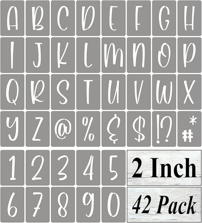 2 Inch Alphabet Letter Stencils for Painting - 42 Pack Letter and Number Stencil Templates with Signs for Painting on Wood, Reusable Letters and Numbers Stencils for Chalkboard Wood Signs & Wall Art