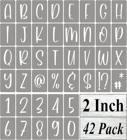 2 Inch Alphabet Letter Stencils for Painting - 42 Pack Letter and Number Stencil Templates with Signs for Painting on Wood, Reusable Letters and Numbers Stencils for Chalkboard Wood Signs & Wall Art