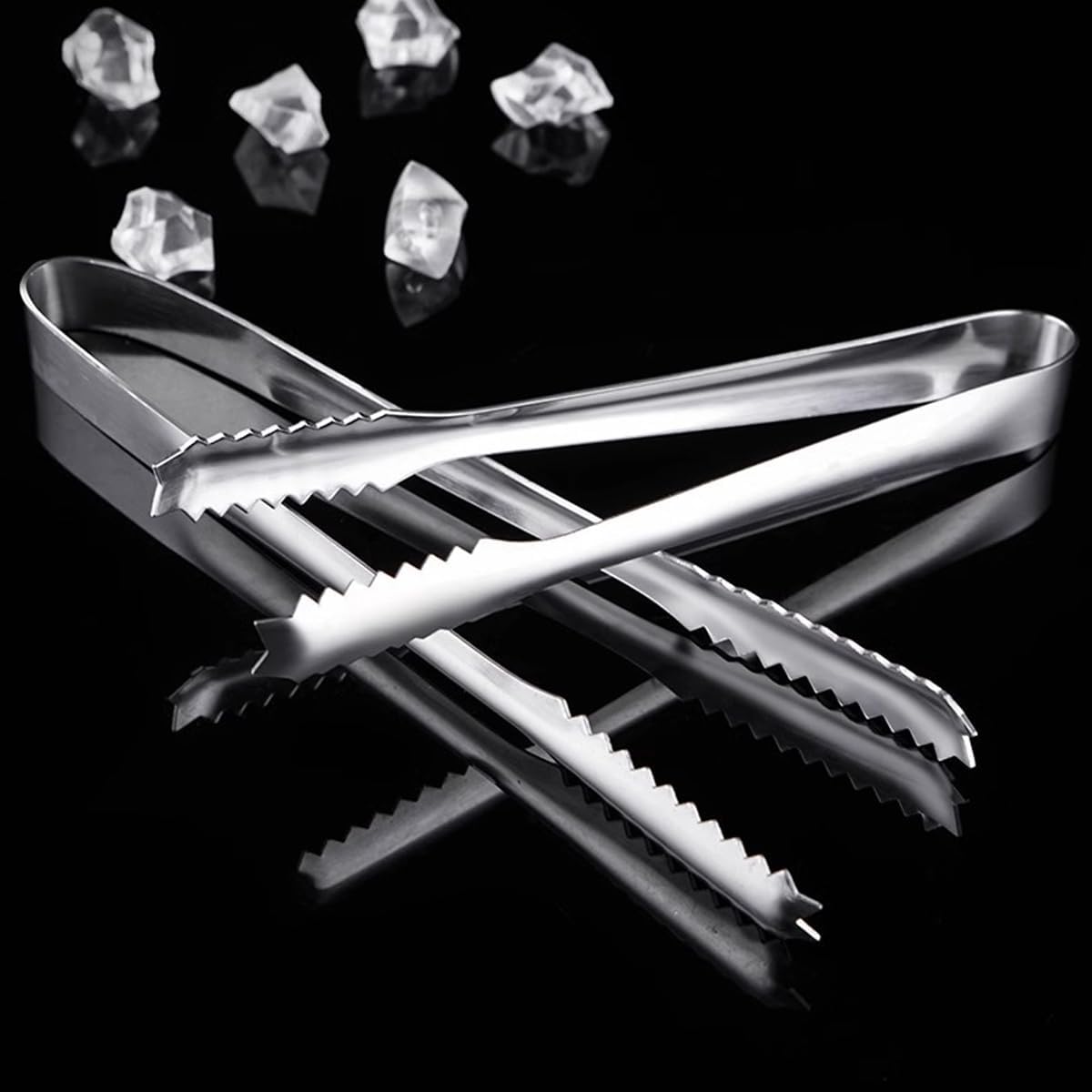 2 Pcs 304 Stainless Steel Ice Tongs, 8 inches Ice Tube Tongs for Ice Bucket Ice Sugar Cubes Coffee Bar Food Serving etc