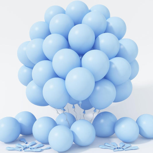 Pastel Blue Balloons 12 Inch, 100 Pack Light Blue Latex Matte Macaron Powder Helium for Gender Reveal Baby Shower Birthday Wedding Party Decorations