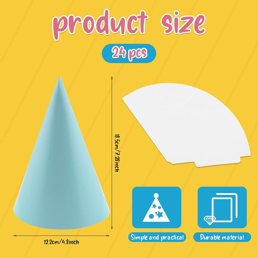 24 PCS Party Cone Hats DIY Birthday Paper Cone Hats for Kids and Adults Birthday, Baby Shower, Bridal Shower
