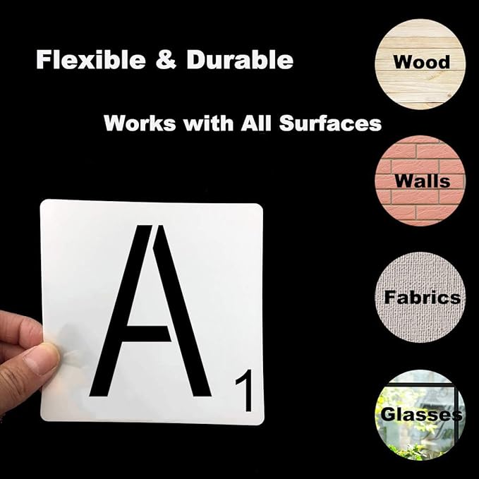 Scrabble Tile Letter Stencils 4 Inch - 28 Pack Scrabble Style Alphabet Stencil Templates for Painting on Wood, Reusable Plastic Stencils for Crafts Making & Wall Art Decorations