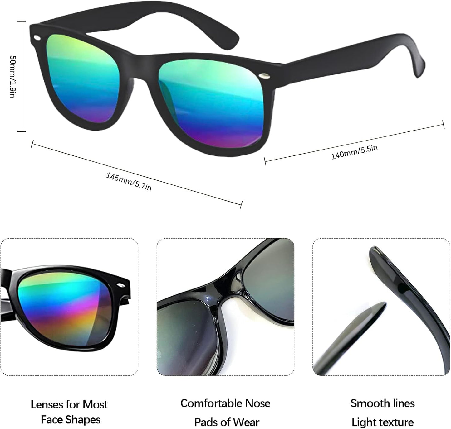 SUNOVELTIES 12/24 Pack Neon Party Sunglasses Mirrored/Jelly Lens Bulk Glasses Horn Rimmed Eyewear for Men Women