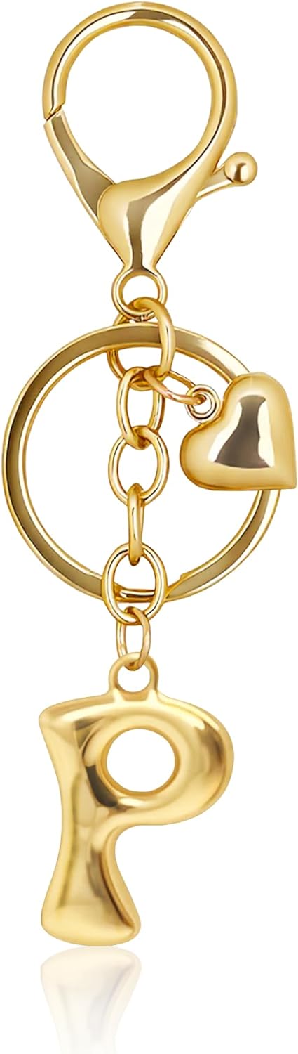 Gold Bubble Heart Initial Bag Charms for Handbags – Cute Initial Letter Keychain for Women, Purse Charms, Gold Gift