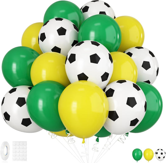 30pcs Soccer Balloon Green Yellow,Football Party Birthday Decorations,12 Inch Football Latex Balloons for Boys Kids Soccer Sport Theme Party Decorations