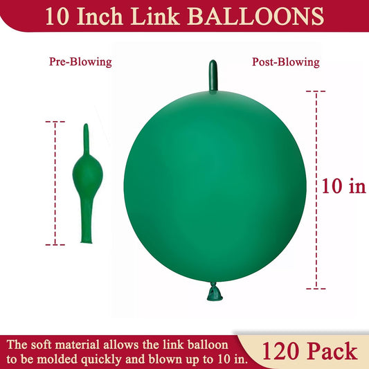 Dark Green Link Balloons 10 Inch 120 Pcs Latex Linking Balloons for Birthday Wedding Party Festival Decorations