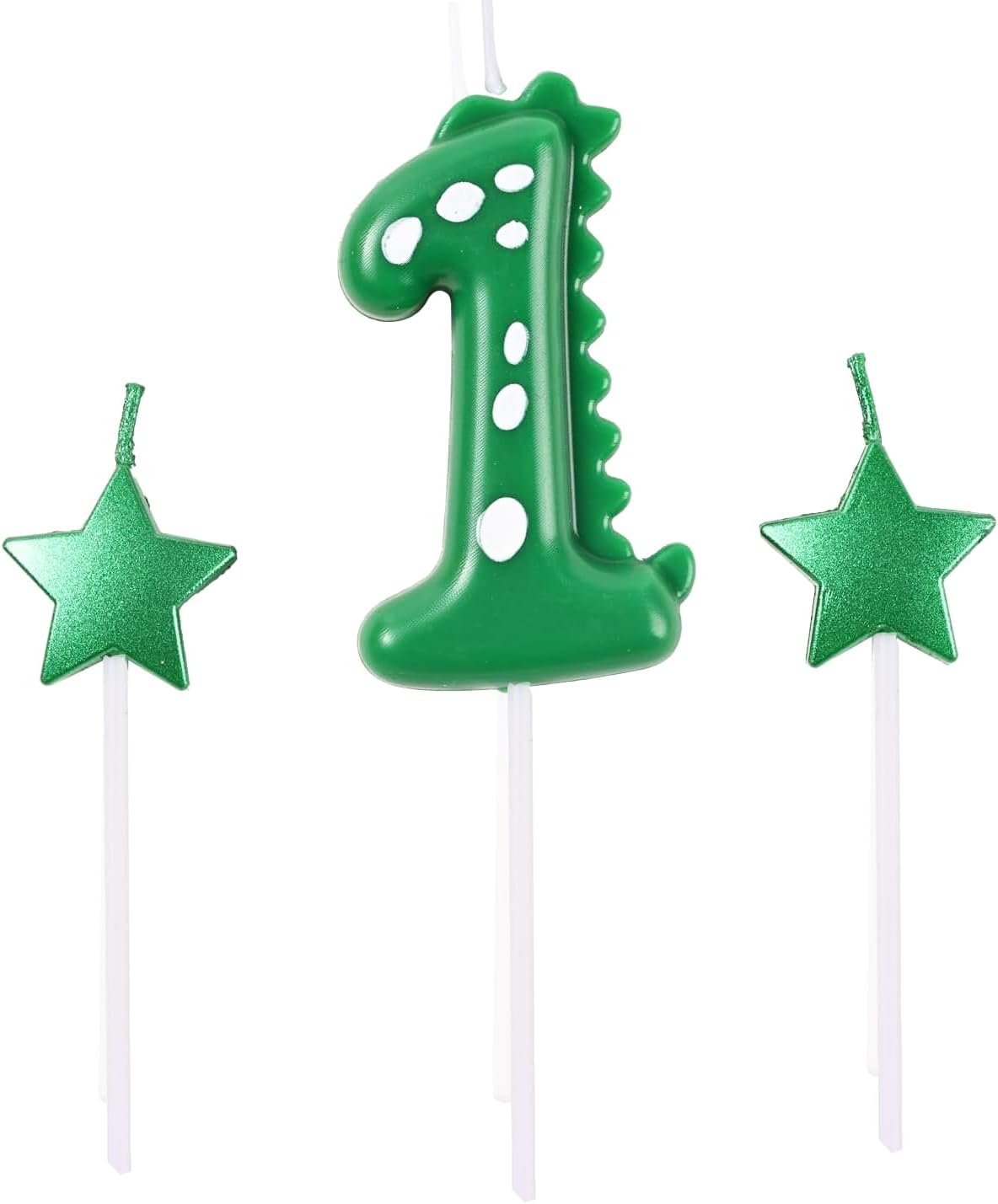 2.75 Inch Green Dinosaur Shaped 1 Number Birthday Candles and Star Birthday Candles,Suitable for Dinosaur Birthday Decorations & Themed Parties Celebration