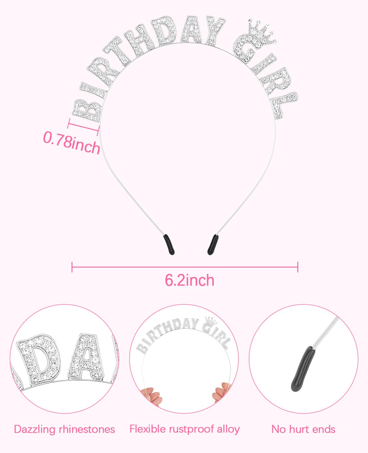 Wecoe Silver Birthday Girl Headband - Sparkling Rhinestone Tiara Crown Hair Accessories for Women Girls - Happy Birthday Party Decorations, Princess Birthday Gift Idea