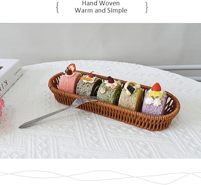 RT&BS Handwoven Utensil Basket, Artisan Mini Bread Basket, Flatware Storage Narrow Baskets for Farmhouse Kitchen, Rustic Dining Table Decor (1pcs, Oval)