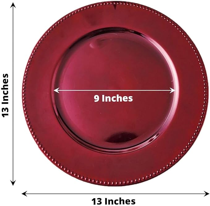 Efavormart 6 Pack - 13" Burgundy Round Acrylic Beaded Charger Plates Perfect for Wedding Catering Decorations Centerpieces, Events Party, Tabletop Decor & Dinner Servers