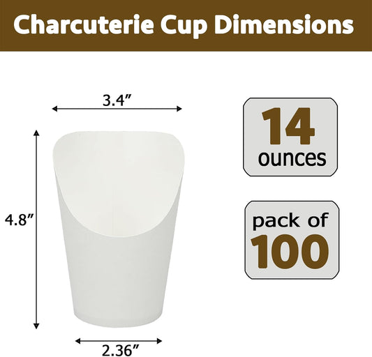 CAMKYDE 100 Pcs French Fries Holder, 14oz Disposable Paper French Fry Cups White Charcuterie Cups for all Occasions (14oz, White)