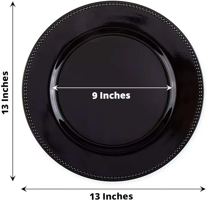 Efavormart 6 pcs 13" Black Beaded Round Charger Plates for Tabletop Decor Holiday Wedding Catering Event Decoration