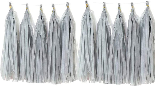 Tissue Paper Tassels Garland Banner Table Decor Party Banner Wedding Birthday Baby Shower Nursery Party Decorations Supplies (20, Grey)