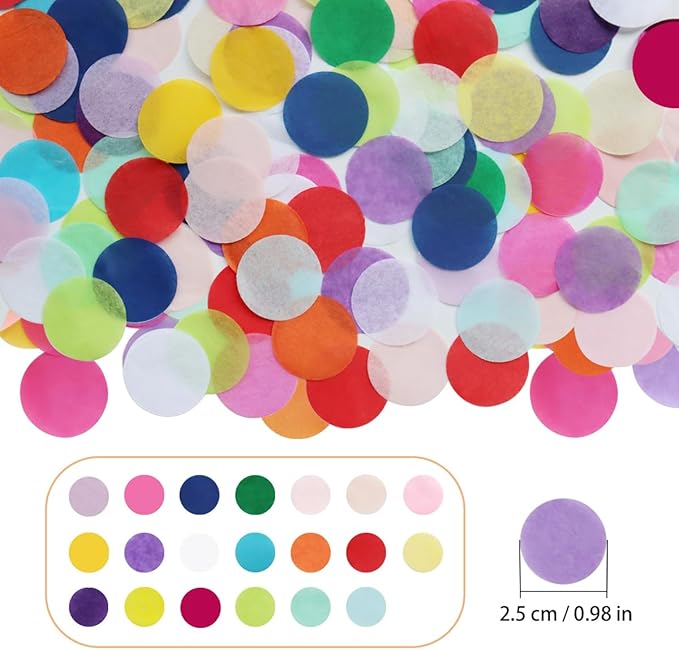 10000 Pieces 1 Inch Round Tissue Paper Confetti, 3.5 oz Multicolor Round Tissue Confetti, for Weddings, Anniversaries, Arts Craft DIY Scrapbooking (20 Colors)